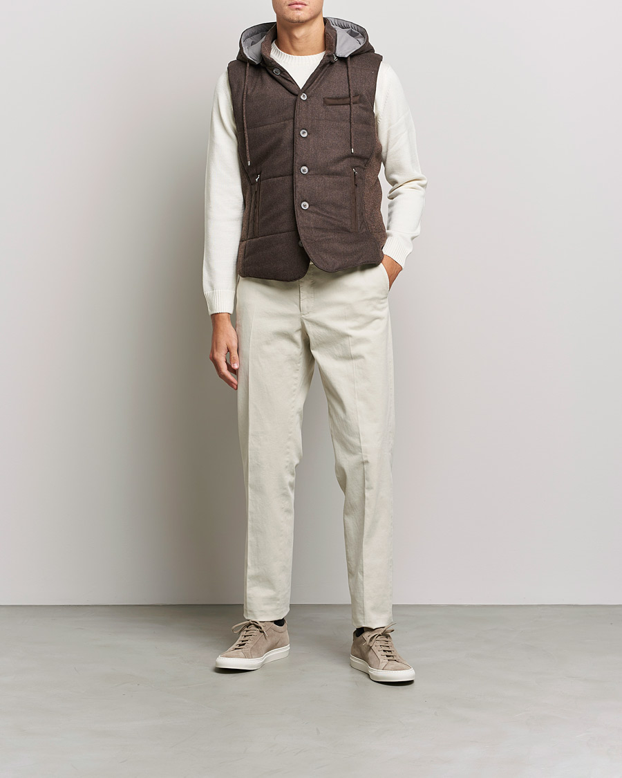 Herren | Pullover | Gran Sasso | Wool Flannel Hooded Vest Brown