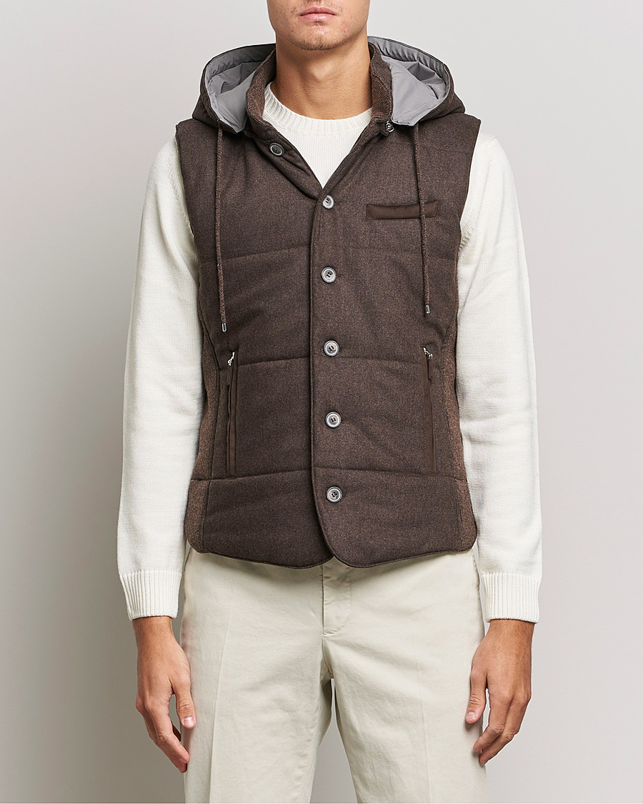 Herren | Pullover | Gran Sasso | Wool Flannel Hooded Vest Brown