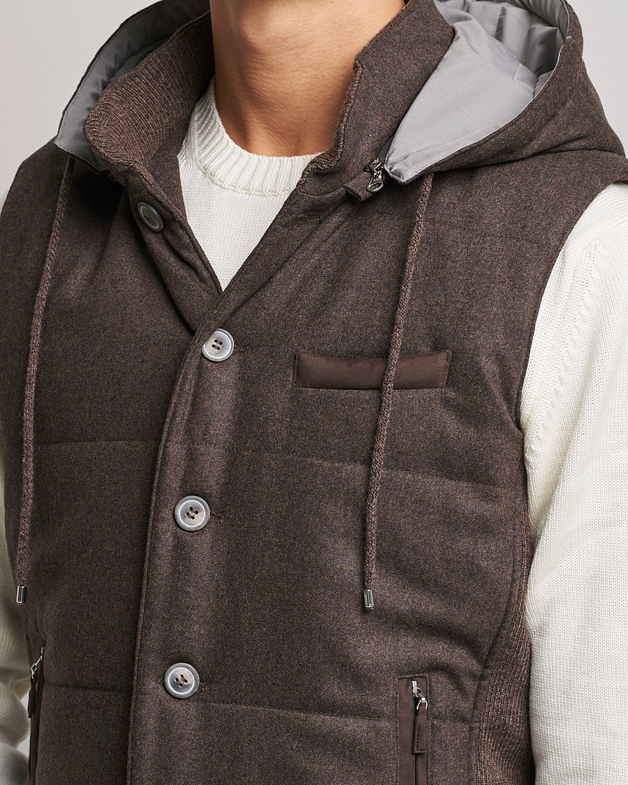 Herren | Pullover | Gran Sasso | Wool Flannel Hooded Vest Brown