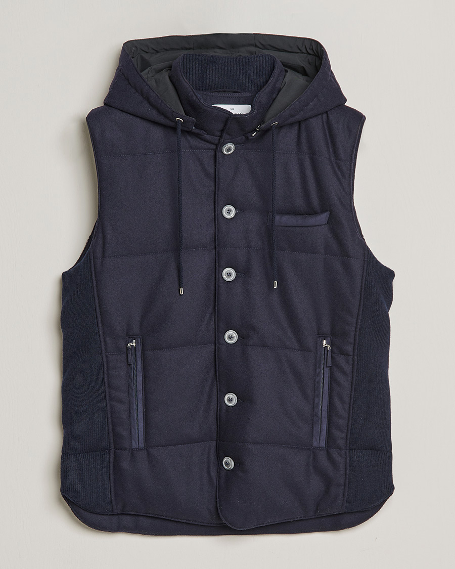 Herren | Pullover | Gran Sasso | Wool Flannel Hooded Vest Navy