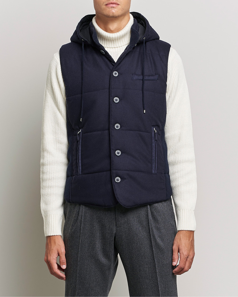 Herren | Pullover | Gran Sasso | Wool Flannel Hooded Vest Navy