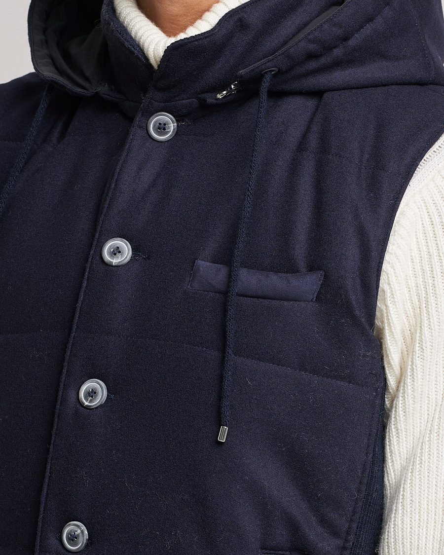 Herren | Pullover | Gran Sasso | Wool Flannel Hooded Vest Navy