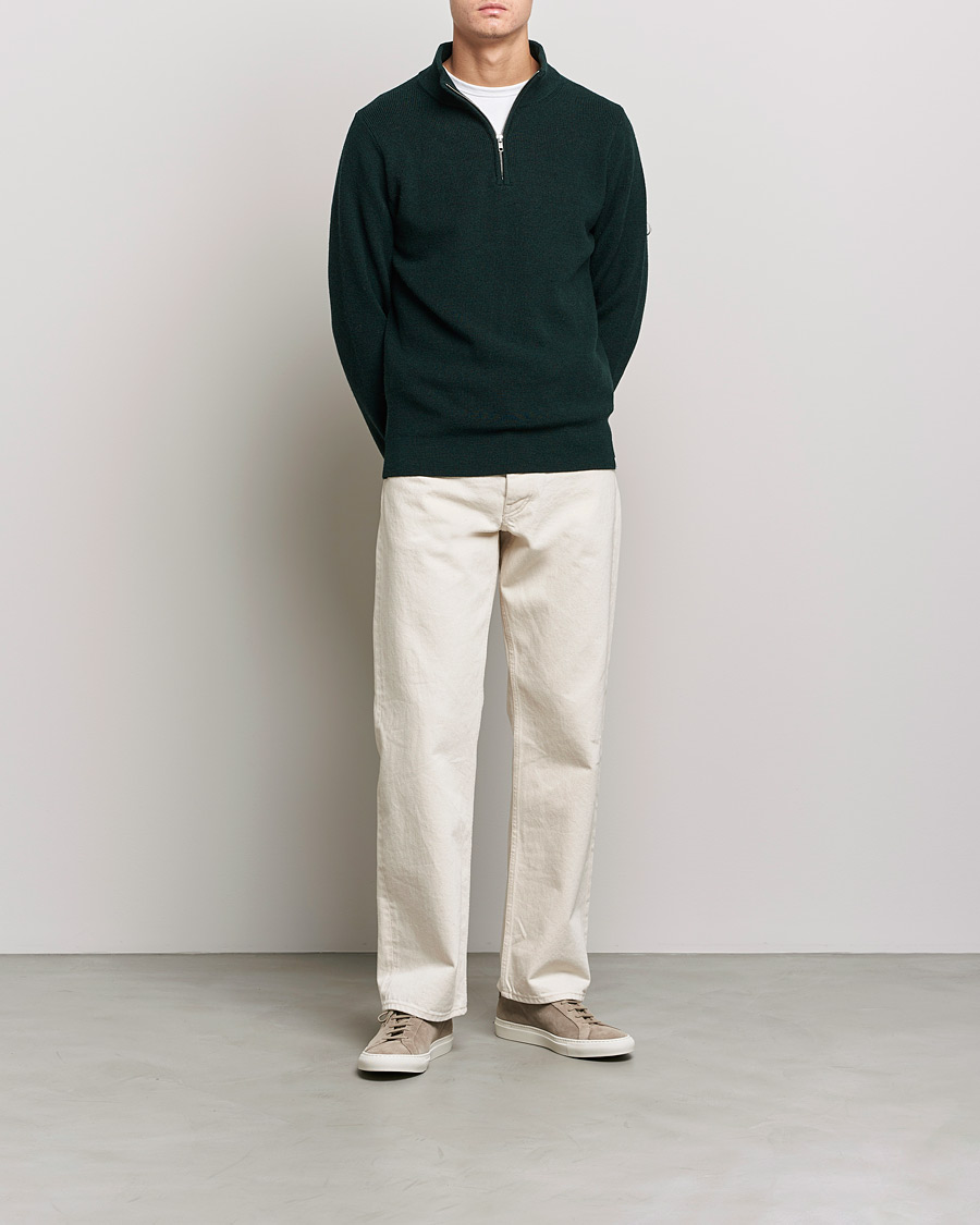 Herren | Pullover | Merz b. Schwanen | Merino Wool Half Zip Forest