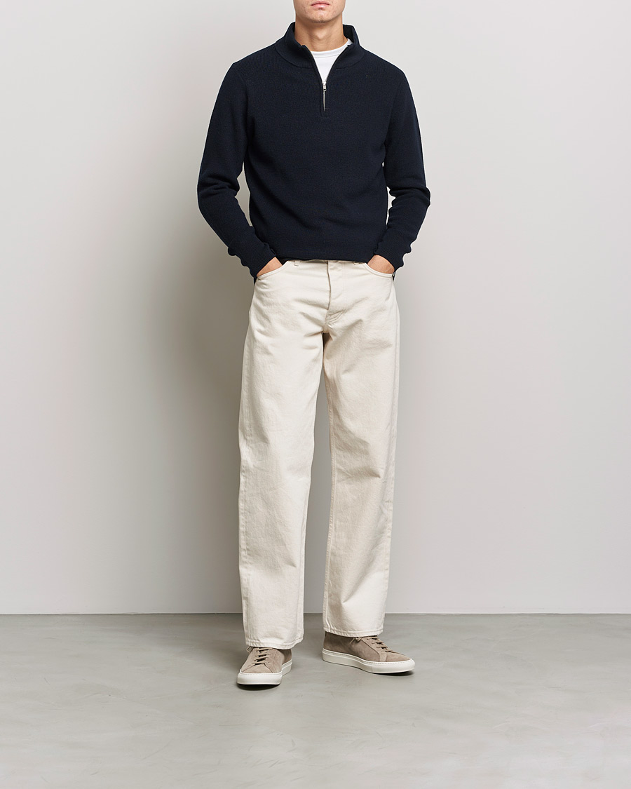 Herren | Pullover | Merz b. Schwanen | Merino Wool Half Zip Dark Navy