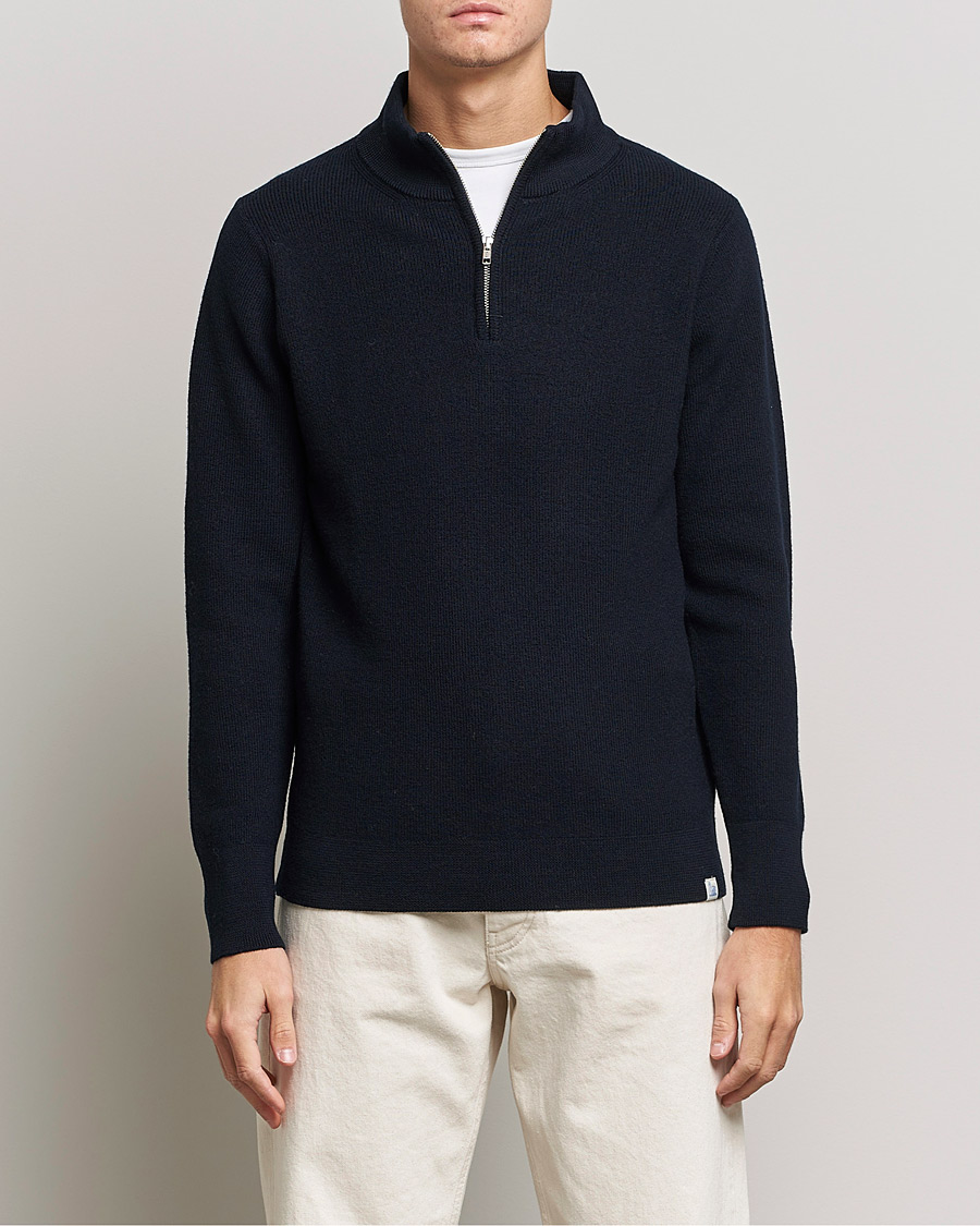 Herren | Pullover | Merz b. Schwanen | Merino Wool Half Zip Dark Navy