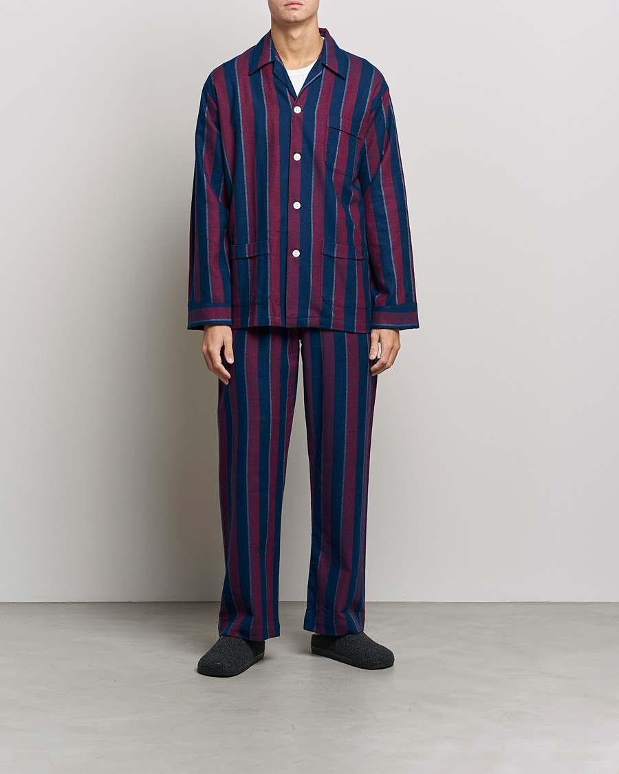 Herren | Schlafanzüge & Bademäntel | Derek Rose | Brushed Cotton Flanell Striped Pyjama Set Navy
