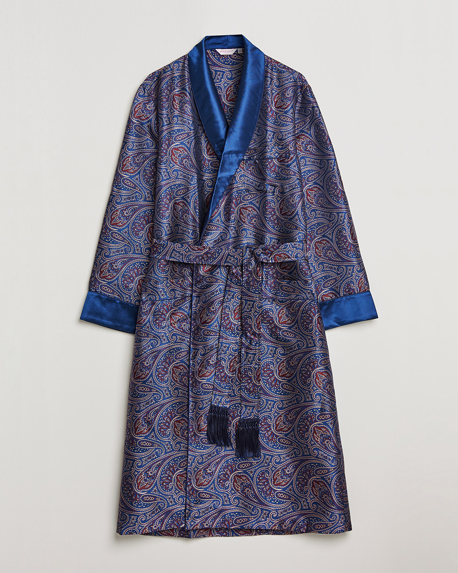 Herren | Schlafanzüge & Bademäntel | Derek Rose | Pure Silk Paisley Dressing Gown Navy