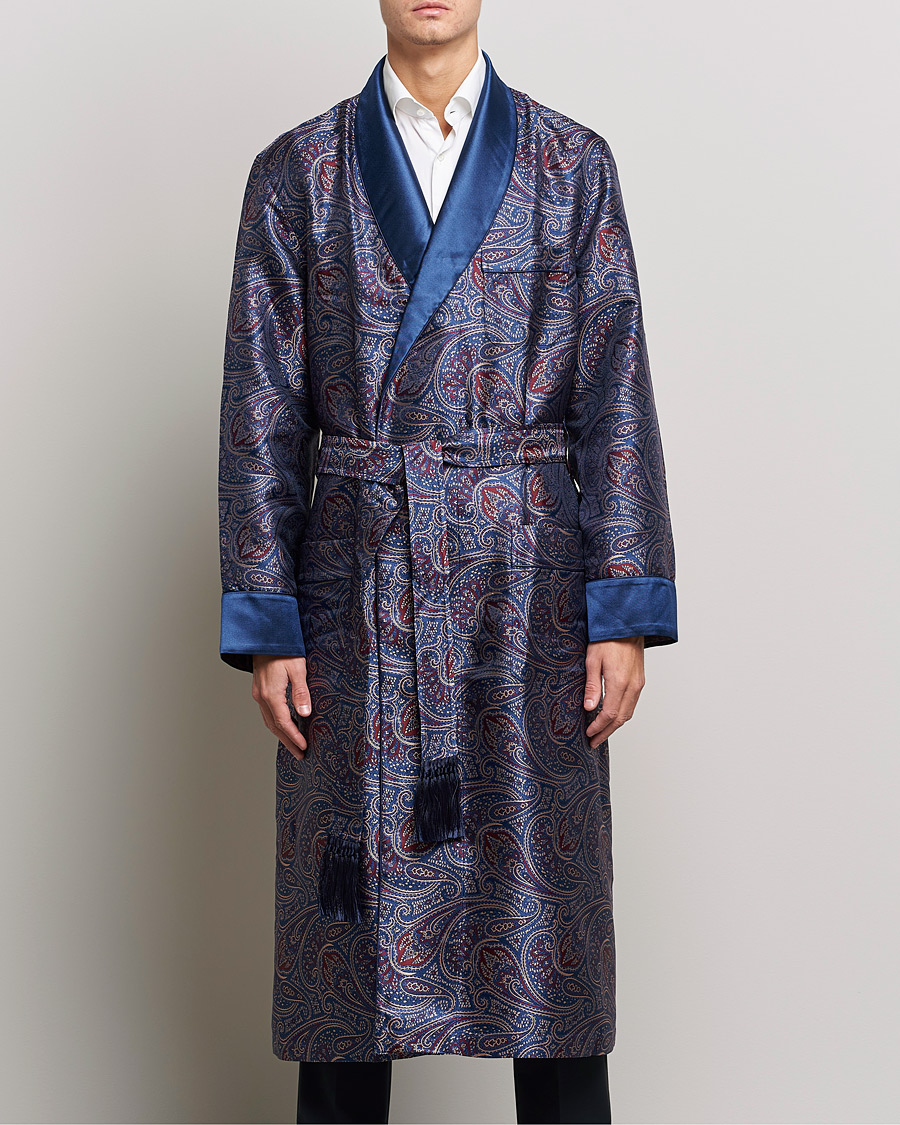 Herren | Schlafanzüge & Bademäntel | Derek Rose | Pure Silk Paisley Dressing Gown Navy