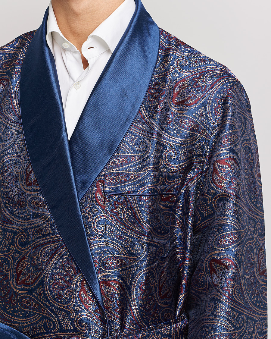 Herren | Schlafanzüge & Bademäntel | Derek Rose | Pure Silk Paisley Dressing Gown Navy