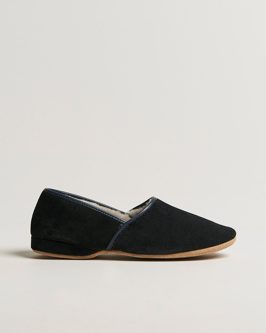 Herren | Derek Rose Crawford Sheepskin Suede Slippers Navy | Derek Rose | Crawford Sheepskin Suede Slippers Navy
