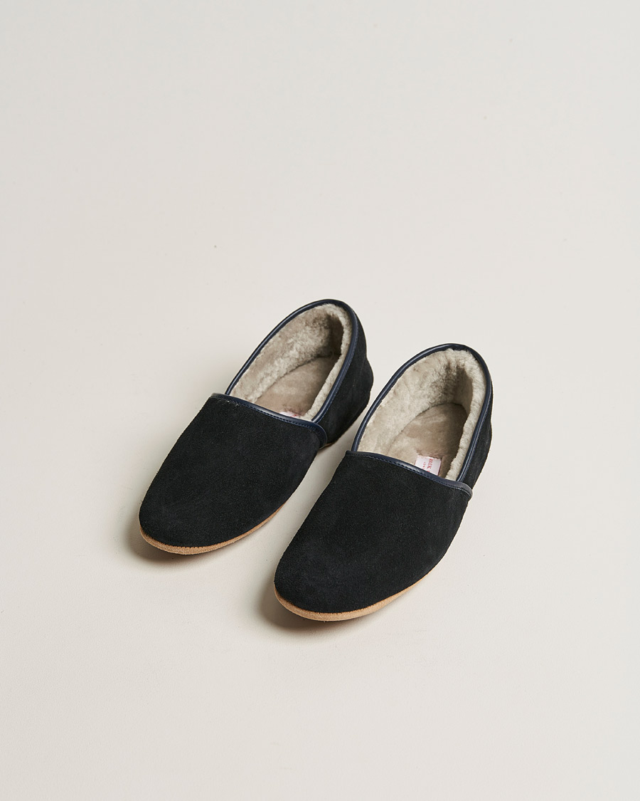 Herren | Derek Rose Crawford Sheepskin Suede Slippers Navy | Derek Rose | Crawford Sheepskin Suede Slippers Navy
