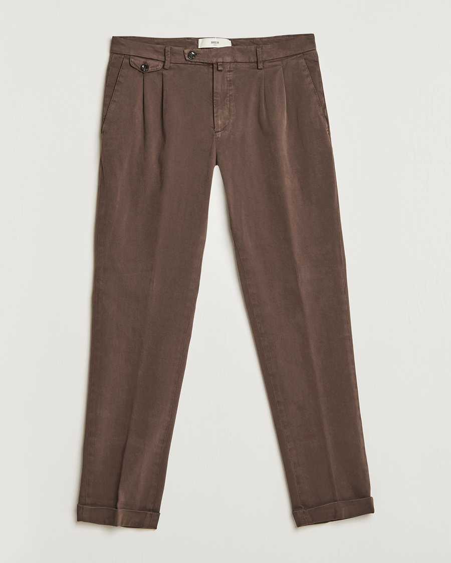 Herren | Hosen | Briglia 1949 | Easy Fit Pleated Cotton Stretch Chino Coffe Brown