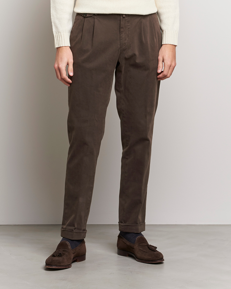 Herren | Hosen | Briglia 1949 | Easy Fit Pleated Cotton Stretch Chino Coffe Brown