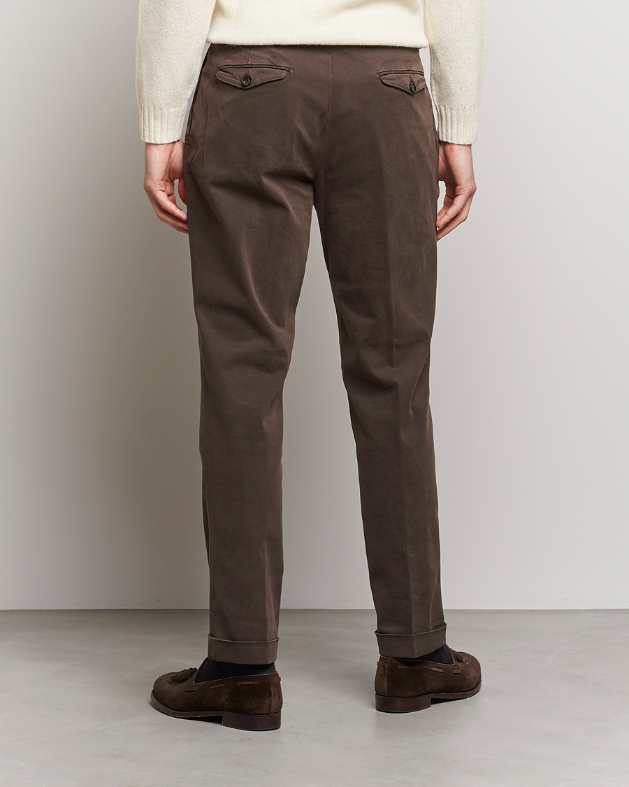 Herren | Hosen | Briglia 1949 | Easy Fit Pleated Cotton Stretch Chino Coffe Brown