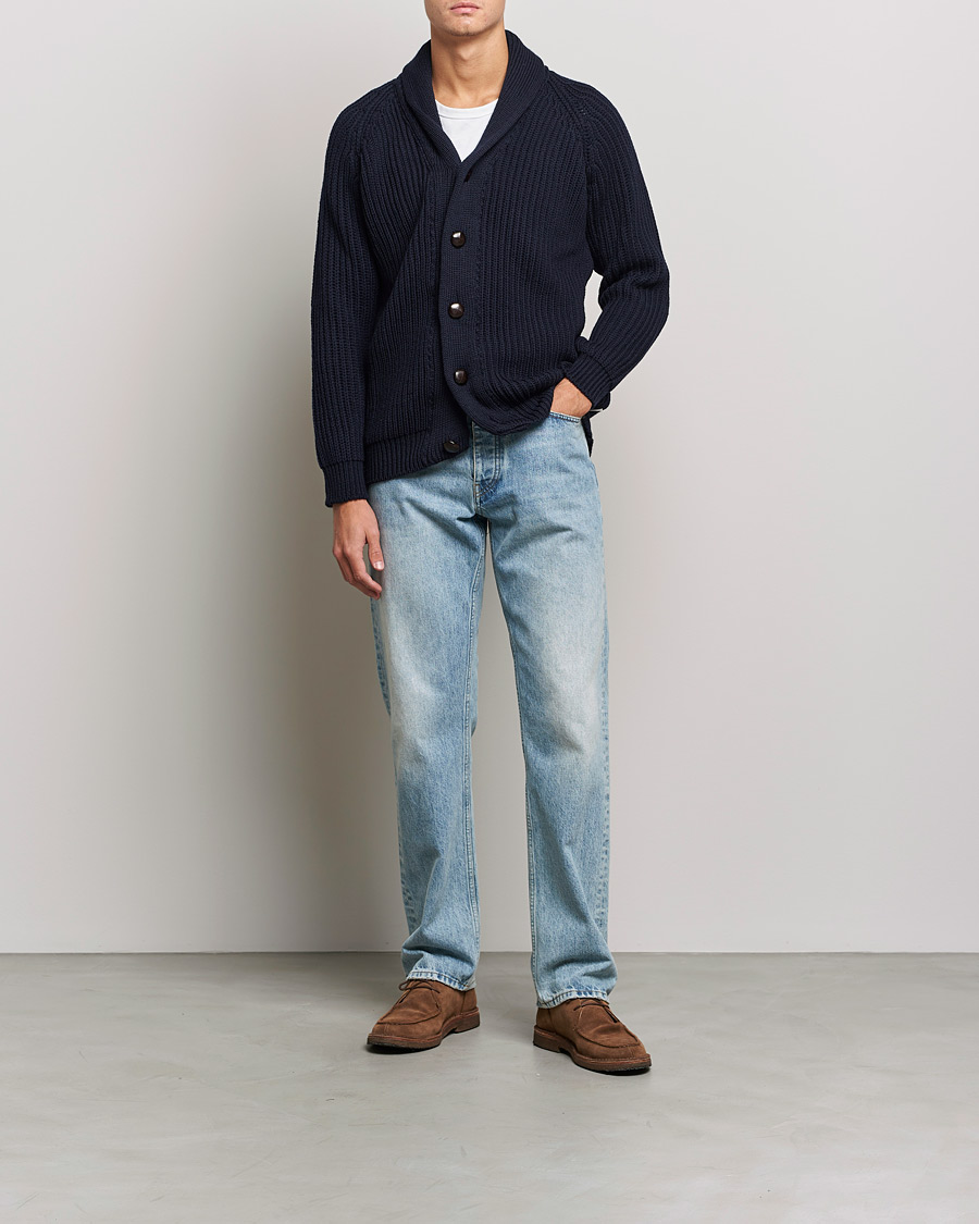 Herren | Pullover | Peregrine | Wilkinson Ribbed Wool Cardigan Navy