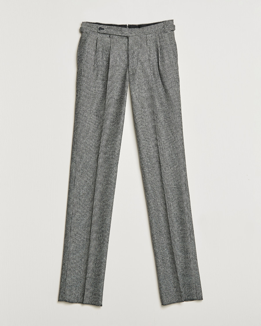 Herren | Hosen | Beams F | Pleated Flannel Trousers Grey Check