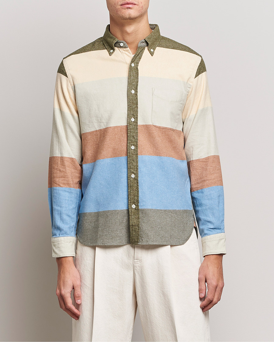 Herren | Hemden | BEAMS PLUS | Flannel Multi Stripe Shirt Olive/Cream