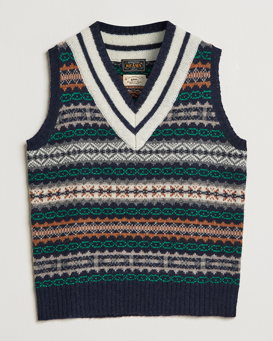 Herren | Pullover | BEAMS PLUS | Fairisle Cricket Knit Vest Navy