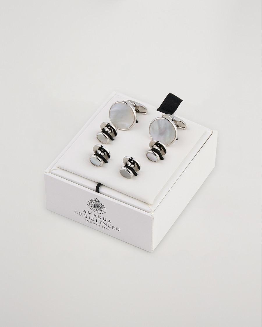 Herren | Manschettenknöpfe | Amanda Christensen | Cufflink & Shirt Studs Set White/Silver