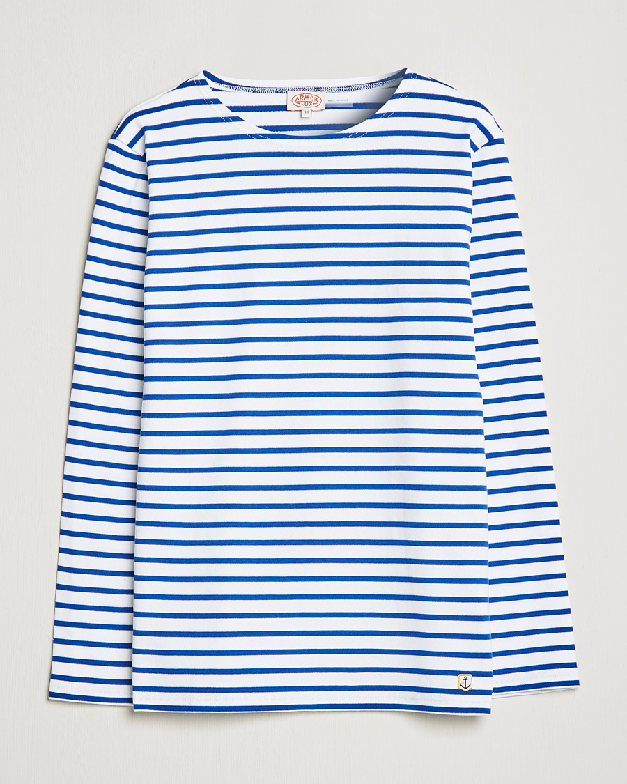 Herren | T-Shirts | Armor-lux | Houat Héritage Stripe Long Sleeve T-Shirt White/Blue