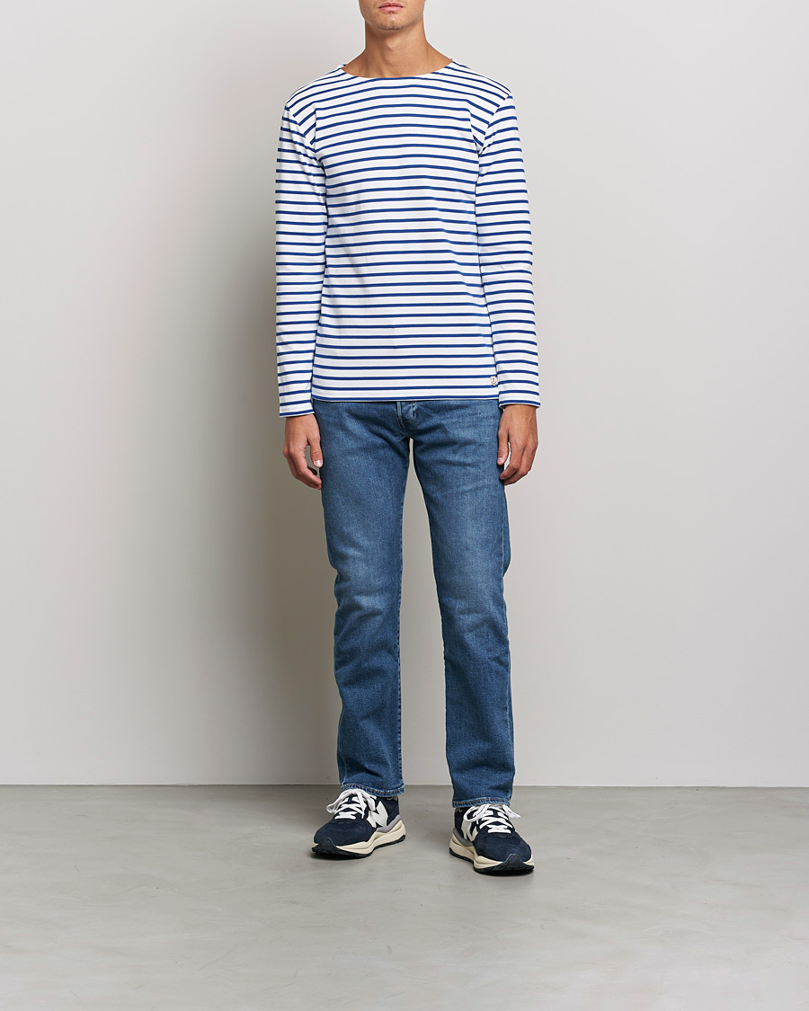 Herren | T-Shirts | Armor-lux | Houat Héritage Stripe Long Sleeve T-Shirt White/Blue