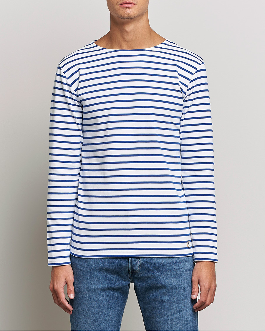 Herren | Langarm T-Shirt | Armor-lux | Houat Héritage Stripe Long Sleeve T-Shirt White/Blue