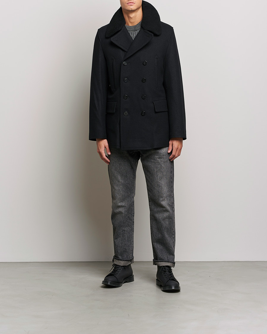 Herren | Jacken | Gloverall | Churchill Reefer Shearling Peacoat Black