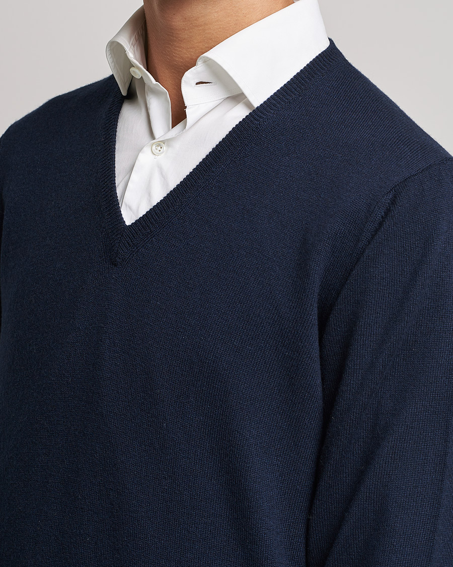Herren | Pullover | Piacenza Cashmere | Cashmere V Neck Sweater Navy