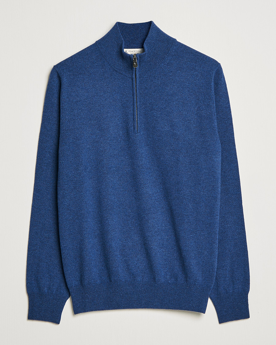 Herren | Pullover | Piacenza Cashmere | Cashmere Half Zip Sweater Indigo Blue