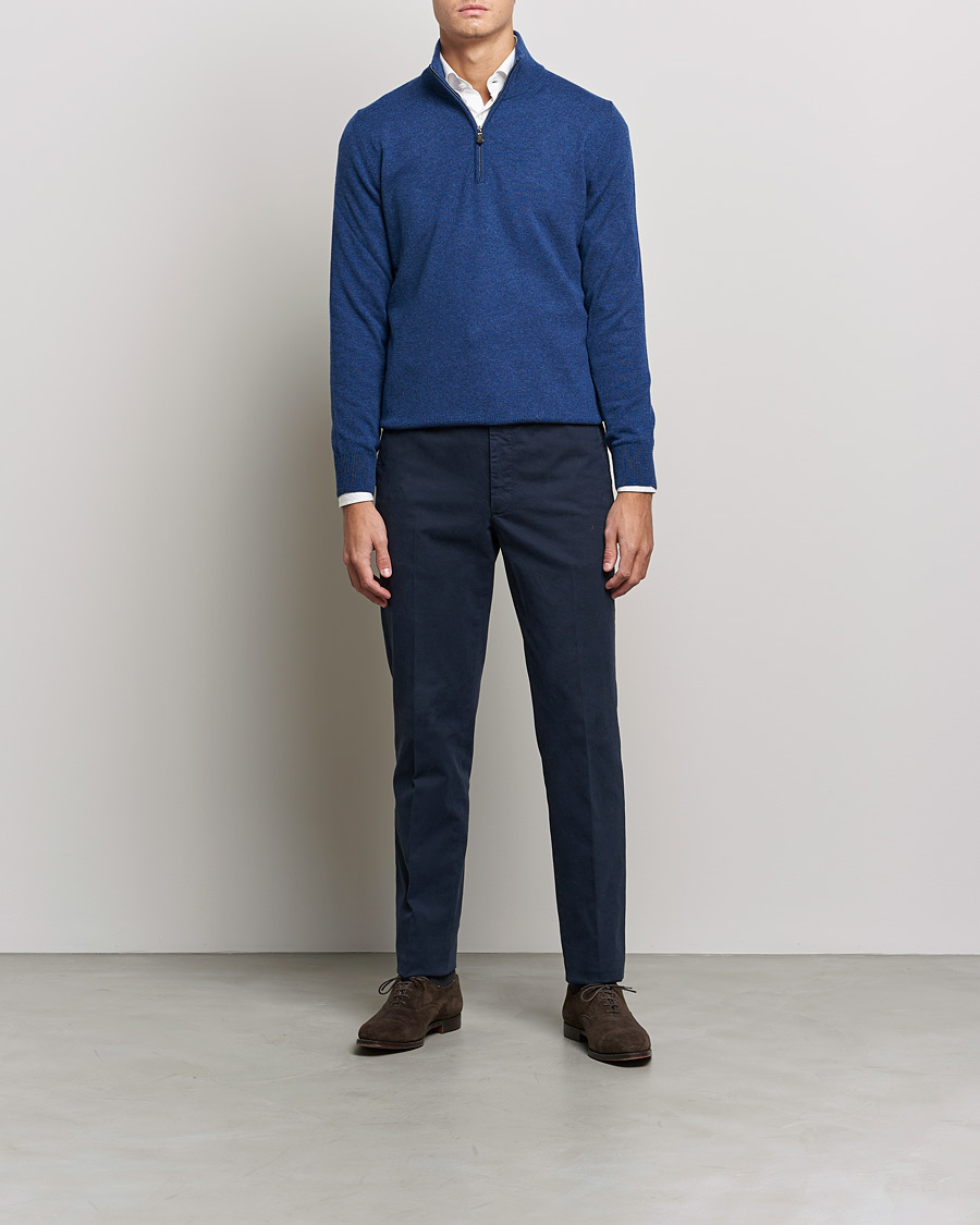 Herren | Pullover | Piacenza Cashmere | Cashmere Half Zip Sweater Indigo Blue