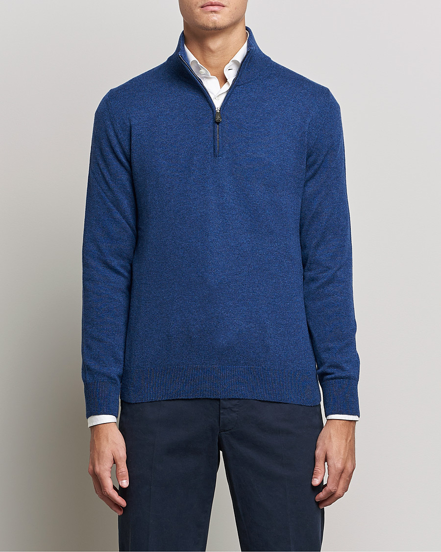 Herren | Half-zip | Piacenza Cashmere | Cashmere Half Zip Sweater Indigo Blue