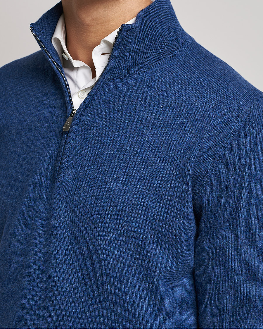 Herren | Pullover | Piacenza Cashmere | Cashmere Half Zip Sweater Indigo Blue