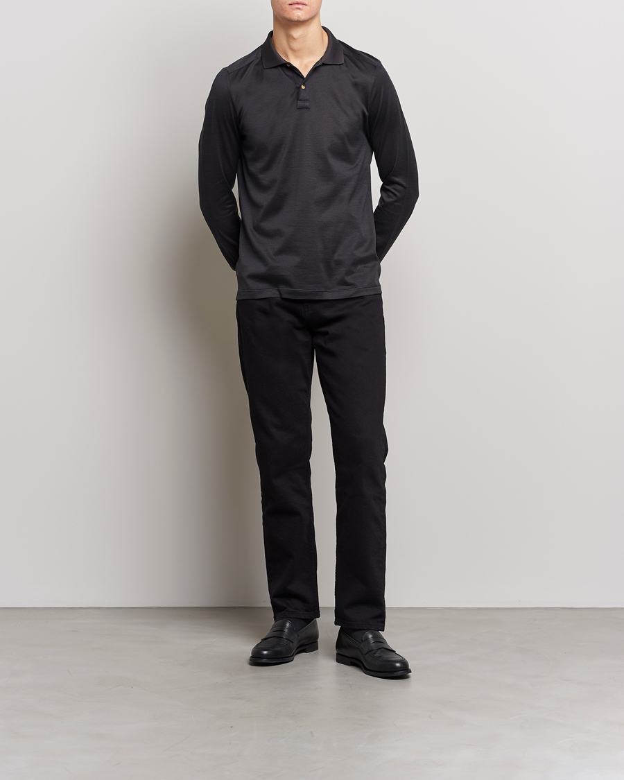 Herren | Pullover | Eton | Knit Jaquard Polo Shirt Black