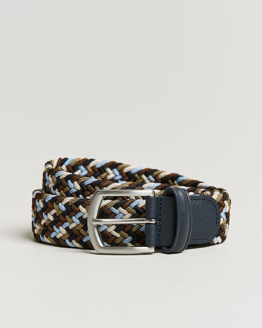 Herren | Gürtel | Anderson's | Stretch Woven 3,5 cm Belt Navy/Green/Brown