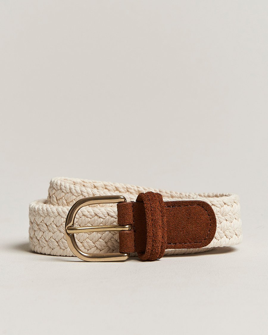 Herren | Anderson's Braided Cotton Casual Belt 3 cm White | Anderson's | Braided Cotton Casual Belt 3 cm White