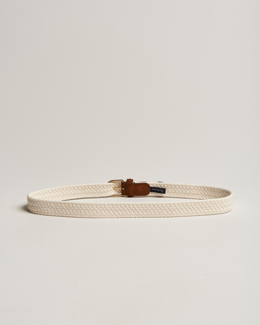 Herren | Anderson's Braided Cotton Casual Belt 3 cm White | Anderson's | Braided Cotton Casual Belt 3 cm White