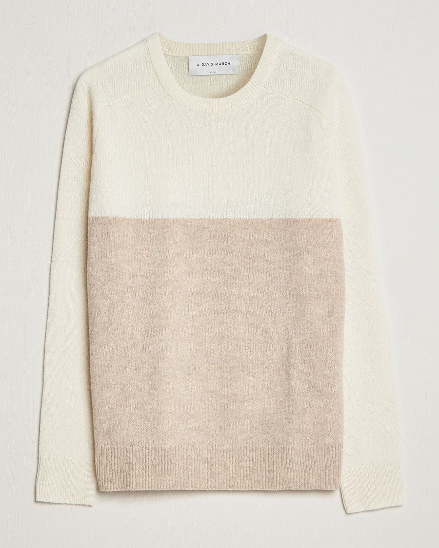 Herren | Pullover | A Day's March | Brodick Block Lambswool Sweater Sand/Off White