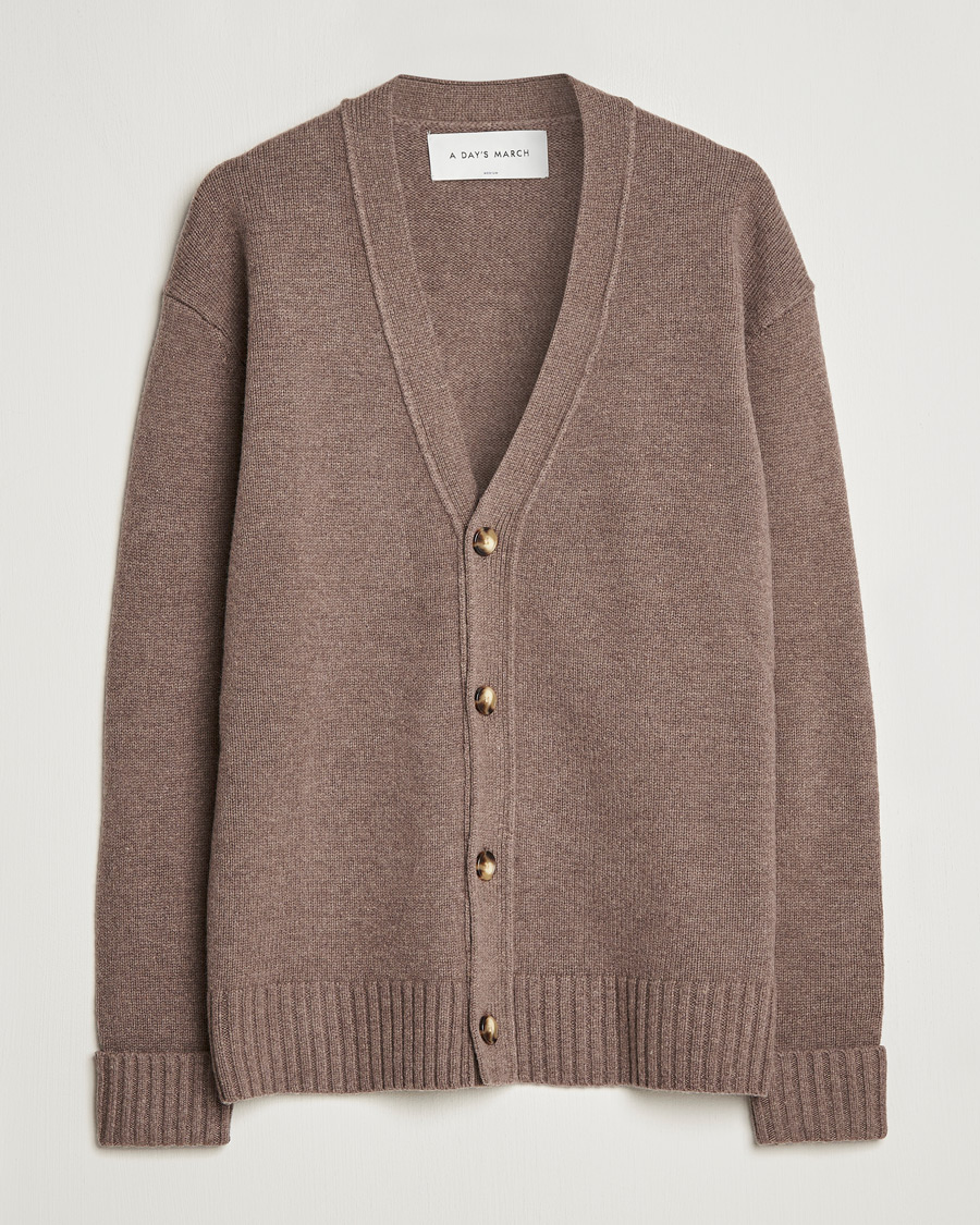 Herren | Pullover | A Day's March | Snag Lambswool Cardigan Taupe Melange