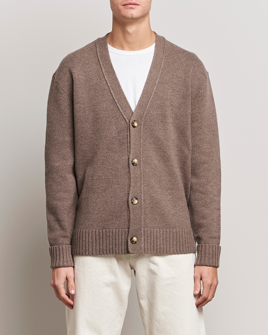 Herren | Pullover | A Day's March | Snag Lambswool Cardigan Taupe Melange