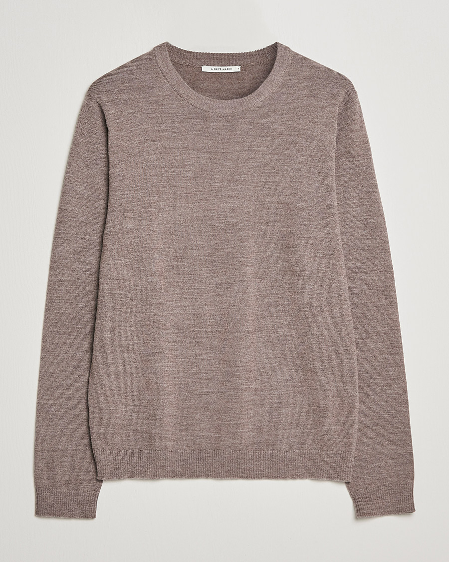Herren | Pullover | A Day's March | Alagón Merino Crew Taupe Melange