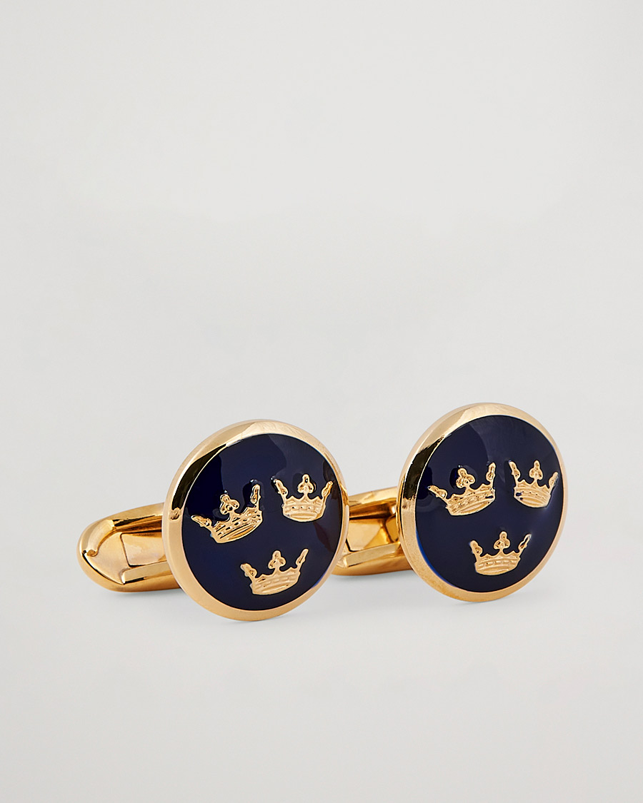 Herren | Manschettenknöpfe | Stenströms | Three Crown Cufflink Navy/Gold