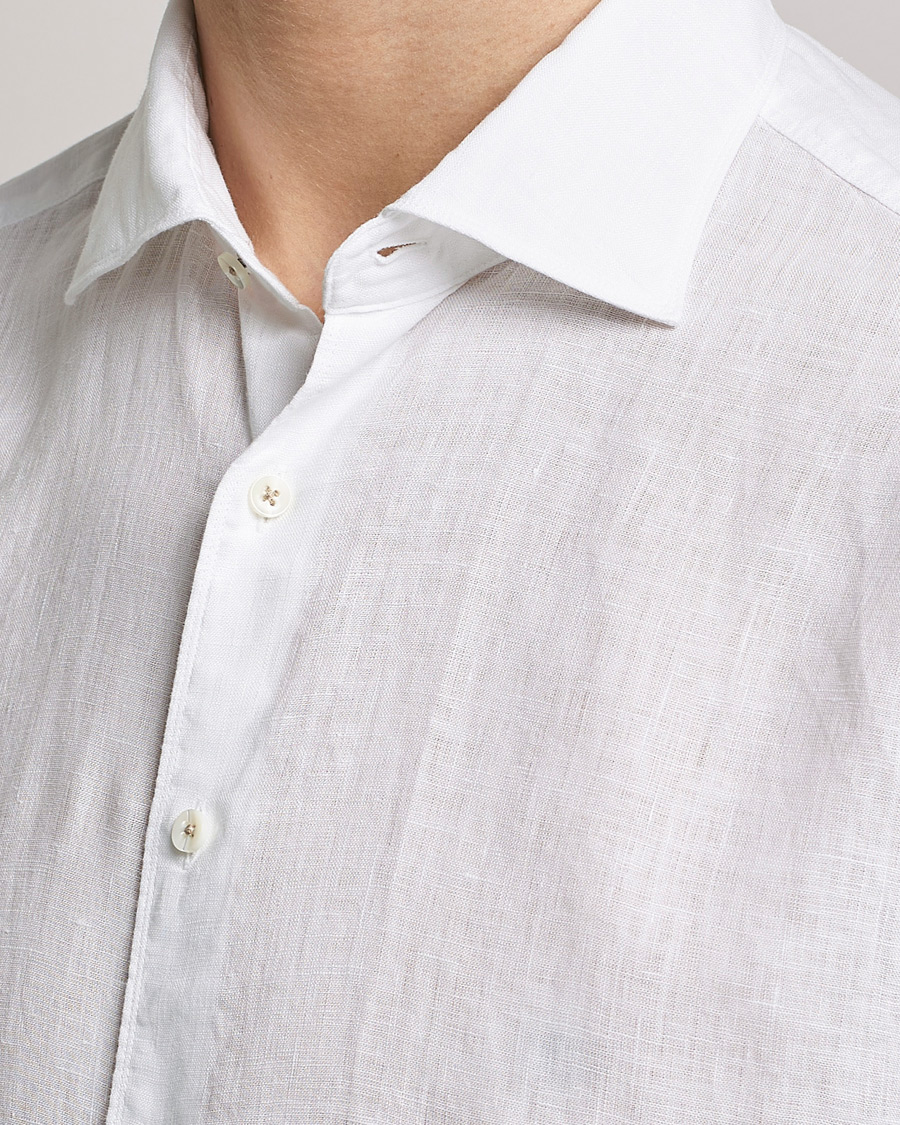 Herren | Hemden | Stenströms | Fitted Body Cut Away Linen Shirt White