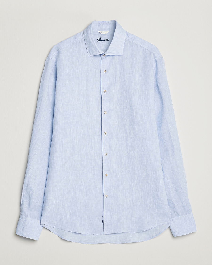 Herren | Hemden | Stenströms | Fitted Body Cut Away Linen Shirt Light Blue