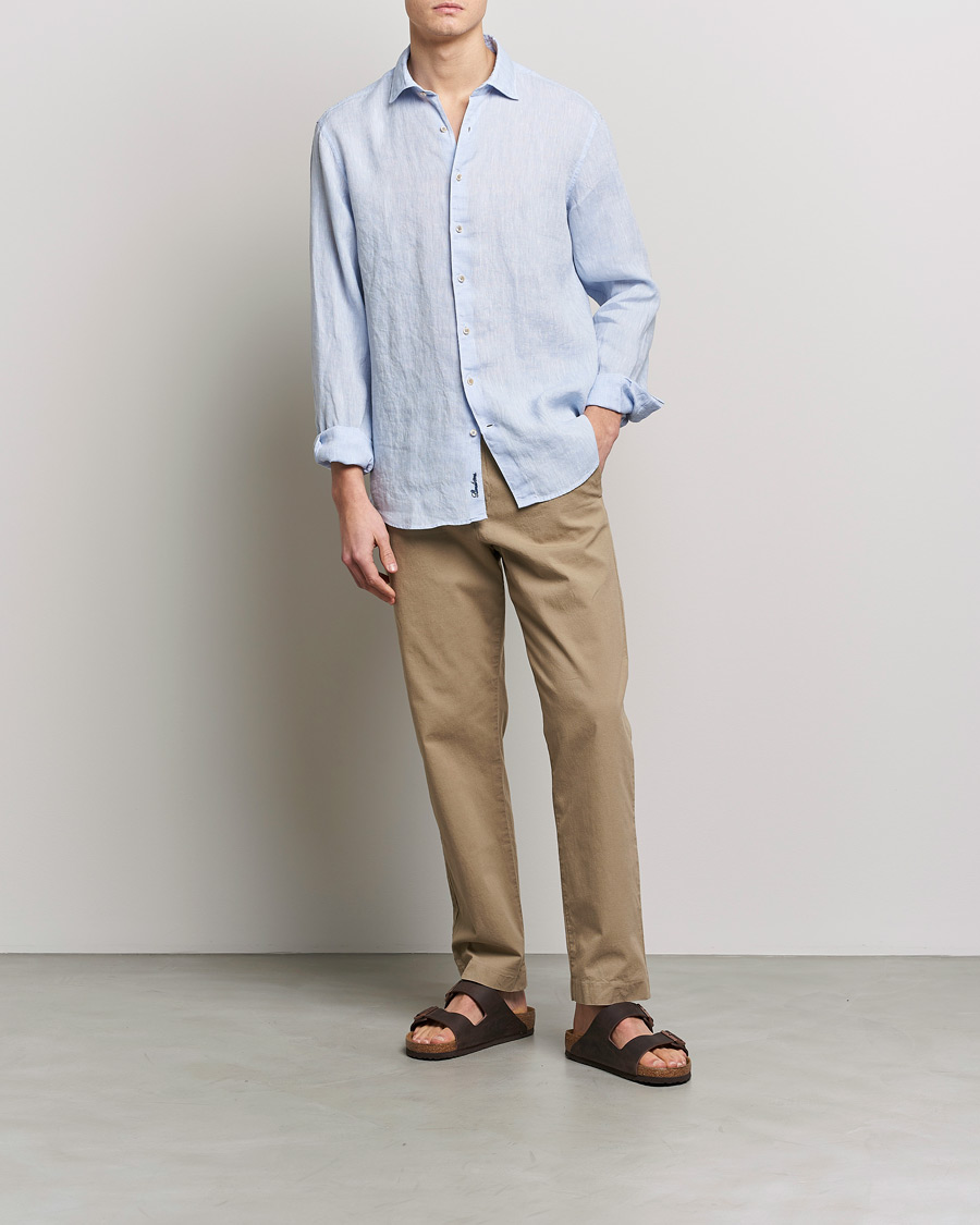 Herren | Hemden | Stenströms | Fitted Body Cut Away Linen Shirt Light Blue