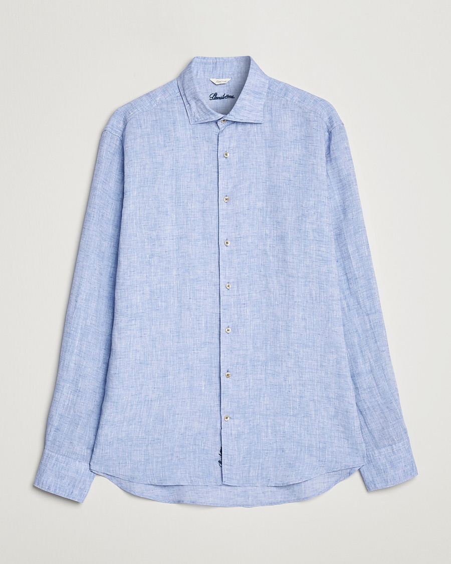 Herren | Hemden | Stenströms | Fitted Body Cut Away Linen Shirt Blue