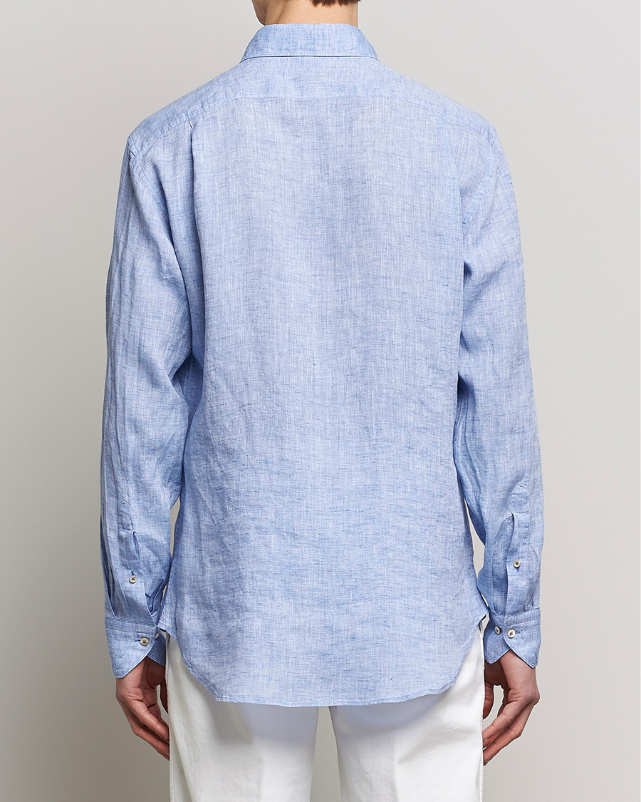 Herren | Hemden | Stenströms | Fitted Body Cut Away Linen Shirt Blue