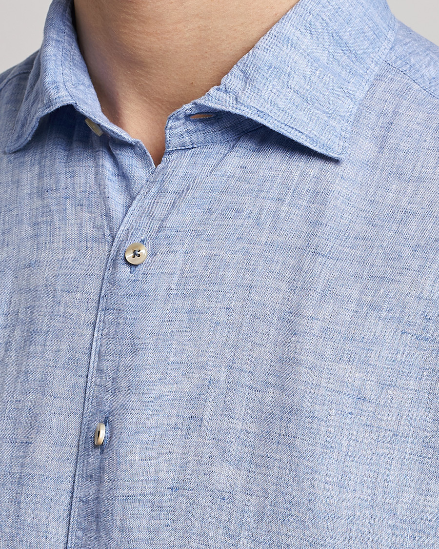 Herren | Hemden | Stenströms | Fitted Body Cut Away Linen Shirt Blue