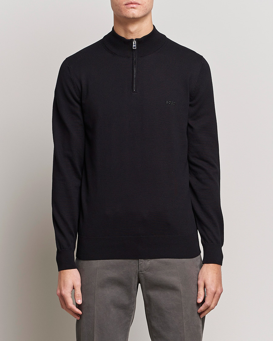 Herren | Pullover | BOSS BLACK | Padro Merino Knitted Half Zip Black