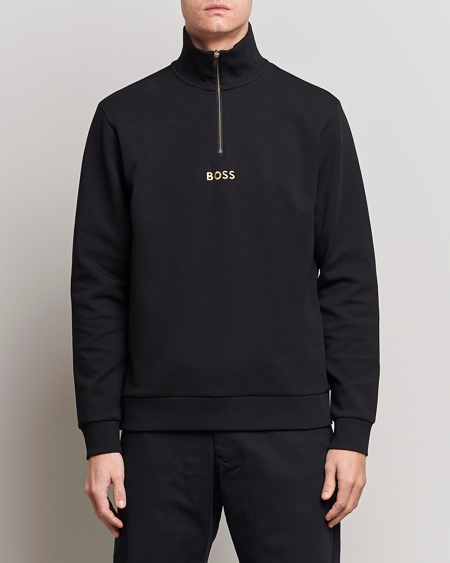 Herren | Pullover | BOSS GREEN | Center Logo Half Zip Black