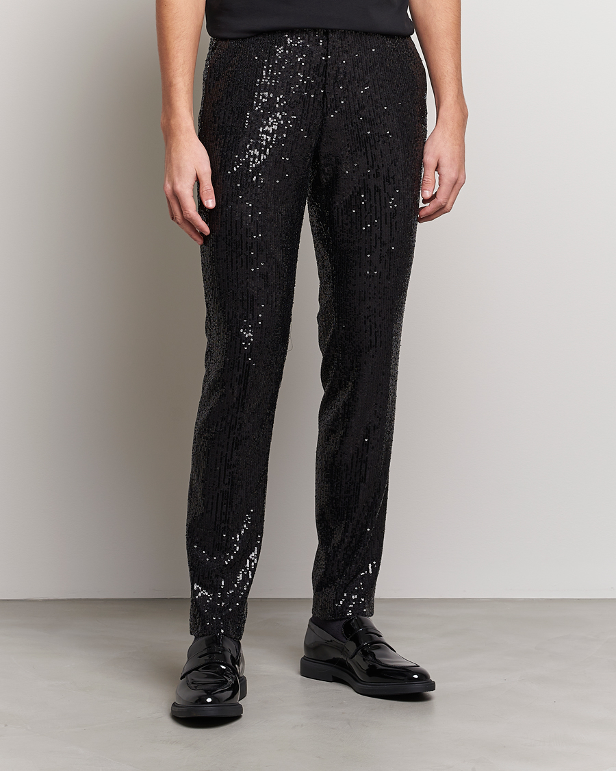 Herren | Hosen | HUGO | Hesten Shiny Tuxedo Trousers Black